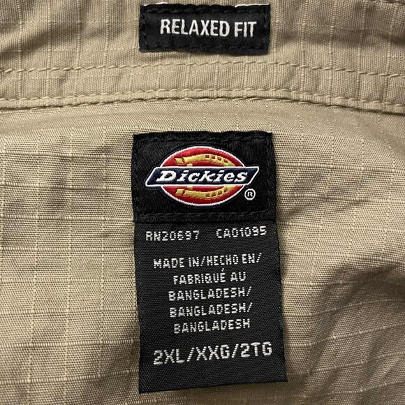 DICKIES 2XL Men’s Khaki Ripstop Utility Shirt Relaxed Fit Button Front Workwear - Picture 8 of 10